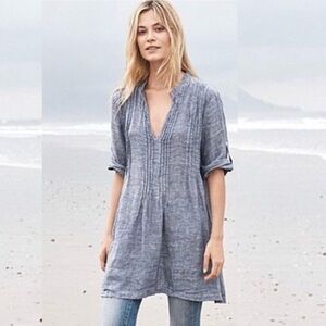 CP Shades Regina Linen Tunic Size Large Lagenlook Beachy Pintuck Coastal Boho